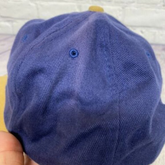 Vintage Hat Cap Strap Back Navy Blue Brown Darwin Dispatch Embroidered Logo 90s - Picture 9 of 9